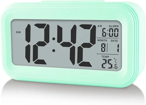 Vista 9 de Reloj despertador digital con temperatura interior, funciona con pilas, modelo con función de repetición, pantalla de 12/24H para dormitorios