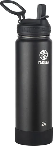Vista 37 de Takeya Actives - Botella de agua con tapa con popote, duradera y de fácil cuidado, con aislamiento de acero inoxidable, tapa sin BPA con asa