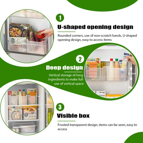 Vista 3 de Paquete de 3 cajas organizadoras de refrigerador, contenedores de plástico para almacenamiento de puerta lateral del refrigerador, contenedores