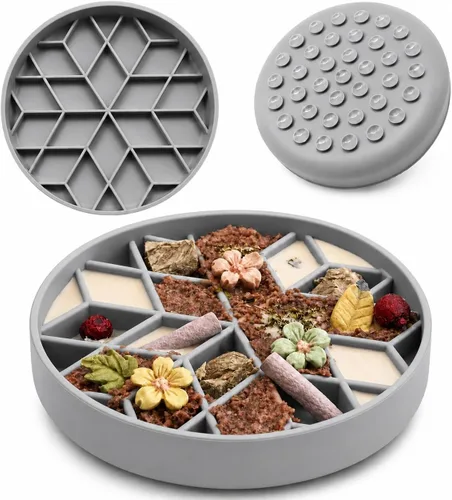 Vista 13 de Cuenco grande de alimentación lenta para perros, bandeja de alimentación de rompecabezas de silicona premium para perros y gatos, cuenco de Cian
