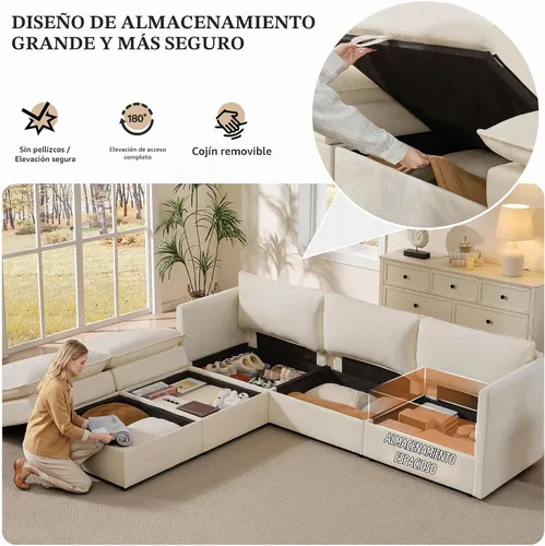 Vista 4 de Ihanherry Sofá modular de 103 pulgadas con almacenamiento, sofá de nube en forma de U con otomanas móviles y 4 almohadas, sofás seccionales