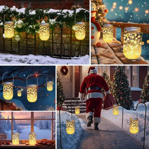 Vista 5 de Ostritec Tapas de luces solares para tarros de masón, paquete de 12 30 luces LED (tarros no incluidos), luces solares colgantes para exteriores