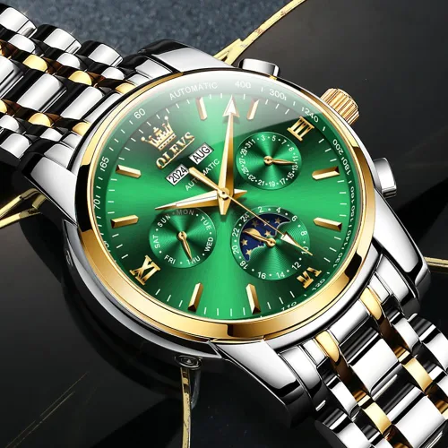 Vista 4 de OLEVS - Relojes automáticos para hombre, diseño mecánico con cuerda automática, reloj de pulsera de lujo de moda, esqueleto, luminoso, impermeable