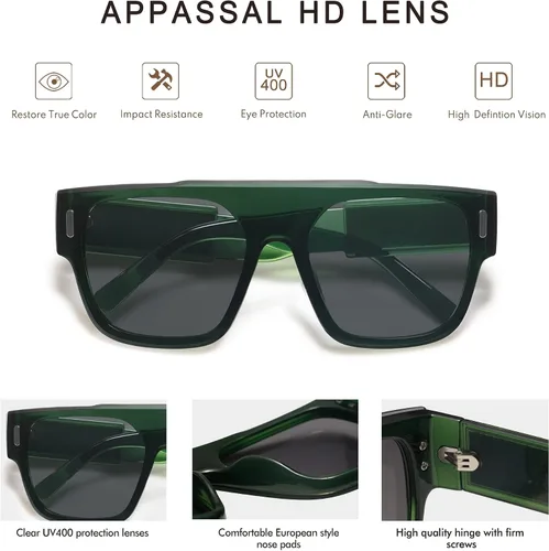 Vista 4 de Appassal Gafas de sol de gran tamaño para mujer, a la moda, con parte superior plana, sin montura AP3632
