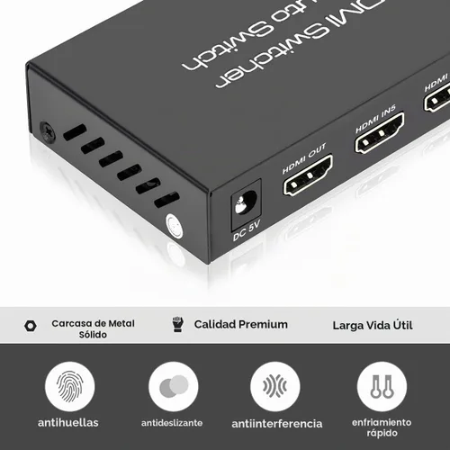 Vista 6 de (Versión más reciente) ROOFULL 5 puertos 4K HDMI Switch con control remoto 5 en 1 salida 4K @60Hz HDMI 2.0 selector de conmutador, Dolby