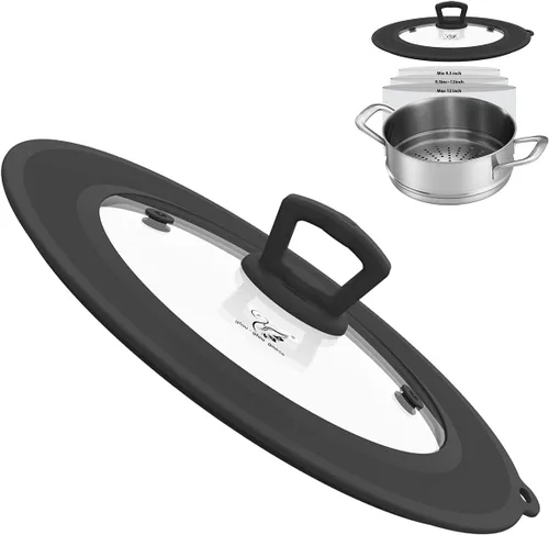 Vista 10 de Tapa universal de vidrio templado ventilado para sartén con borde de silicona resistente al calor, cubierta de tapa de salpicaduras de microondas