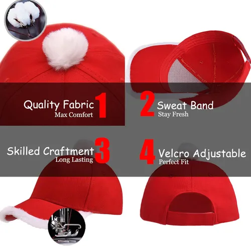 Vista 3 de Sombrero de béisbol de Papá Noel de Navidad, sombrero de disfraz de Papá Noel con pompón de piel mullida