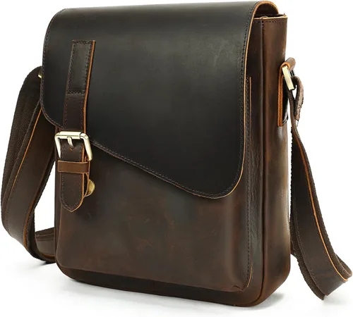 Vista 9 de NIUCUNZH Genuine Leather Men Messenger Bag Shoulder Crossbody Purse Work Coffee