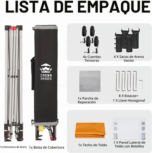 Vista 8 de CROWN SHADES Tienda de campaña desplegable de 10 x 10 con bolsillos Naranja