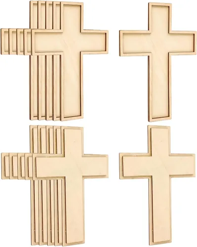 Vista 7 de Cregugua Paquete de 12 cruces de madera contrachapada de álamo sin terminar para manualidades