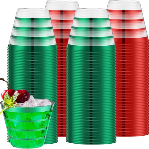Vista 13 de Gejoy 50 vasos de plástico a rayas negras de 9 onzas, desechables a granel, vasos de plástico duro para beber, vasos para bodas, reuniones, Negro
