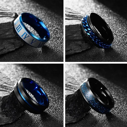 Vista 2 de FlgarGO 4 anillos de acero inoxidable para hombres Anillos giratorios para aliviar la ansiedad Anillos antiestrés Juego de anillos giratorios