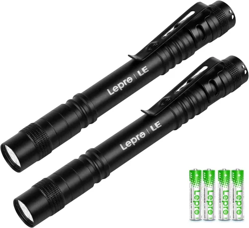 Vista 8 de Linternas LED Lepro en forma de bolígrafo, linterna de bolsillo mini impermeable y ligera con clip, paquete de 2 linternas pequeñas para inspección