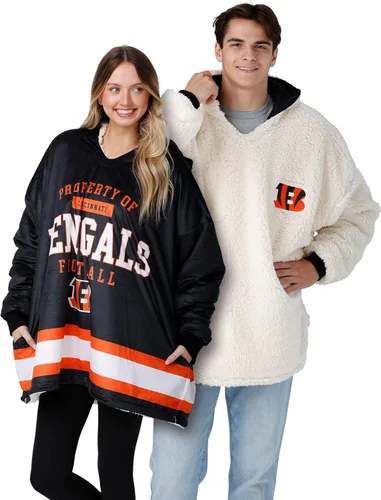 Vista 16 de FOCO Nfl Team Logo Reversible Oversized Sherpa Hoodie Sweatshirt Hoodeez