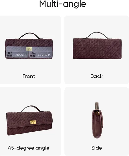 Vista 5 de Bolso de mano tejido de gamuza para mujer, bolso cruzado o de noche de hombro para bodas, fiestas, citas nocturnas y eventos formales Woven Suede