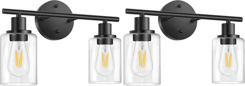 Vista 9 de Lámparas de baño, lámpara de tocador de latón cepillado de 2 luces, apliques de pared dorados, iluminación moderna de pared de baño montada en pared