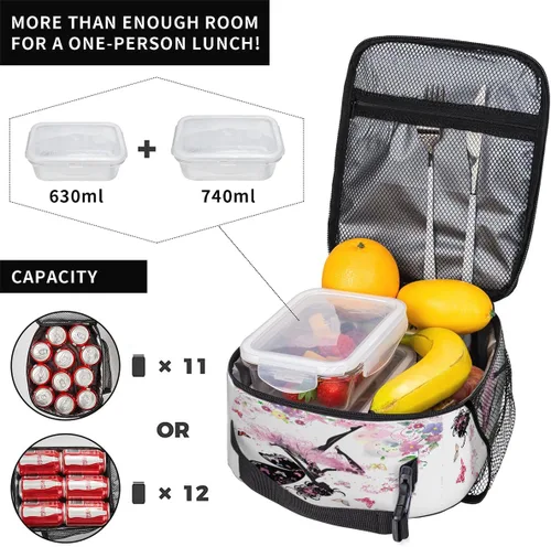 Vista 4 de Bolsa de almuerzo para niños con diseño de mariposas y flores con aislamiento térmico para niños y niñas, para el regreso a la escuela