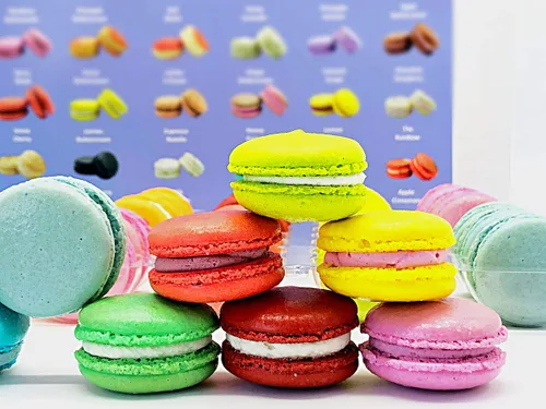 Vista 6 de 12 sombras de Macs Volumen #1 Color afrutado Macarons franceses sin gluten, 48 macarons surtidos