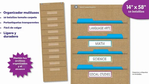Vista 6 de Teacher Created Resources 20840 - Tabla de bolsillo de almacenamiento de archivos de arpillera con 10 bolsillos (14 x 58 pulgadas)