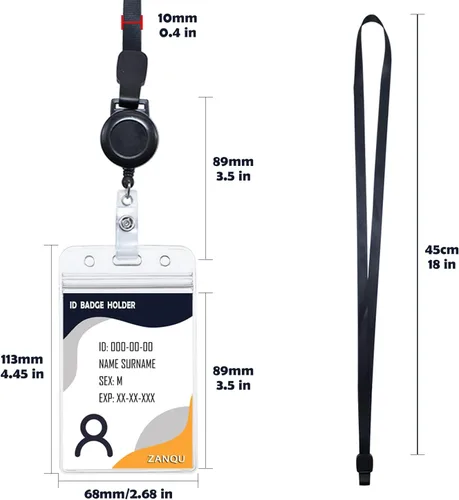 Vista 8 de Cordón retráctil con soportes para tarjetas de identificación, correa para el cuello desmontable y carrete retráctil, diseño de 2 modos de uso