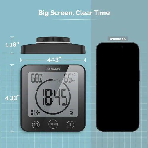 Vista 8 de KADAMS - Temporizador digital con alarma, impermeable para pulverización de agua para baño, regadera, cocina, temporizador táctil, visualización
