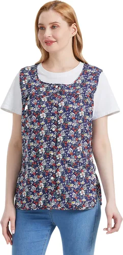 Vista 2 de Nanxson Delantal de zapatero para mujer con 2 bolsillos de parche, babero estampado de algodón, bata con botones para cocina de chef de trabajo