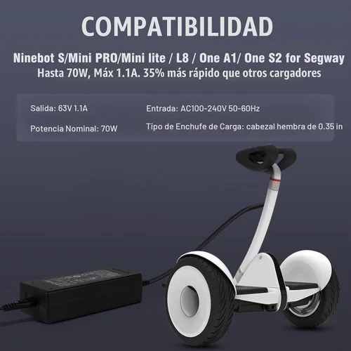 Vista 5 de Cargador de 4 clavijas de 63 V para Ninebot S (no para S-Plus) / Mini PRO/Mini lite / L8 / One A1/One S2/S-MAX, N3M240, GoKart Kit, Gokart PRO, 4