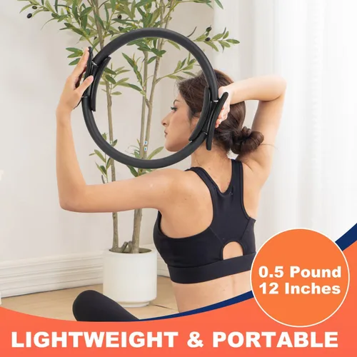 Vista 4 de Tsikavo Anillo de pilates, círculo de anillo de pilates y juego de bolas, anillo de pilates mágico de 12 pulgadas, bola de ejercicio pequeña de 9