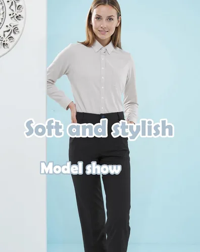 Vista 7 de Camisa con botones para mujer de manga larga Oxford camisa de algodón de corte clásico, blusa de trabajo resistente a las arrugas