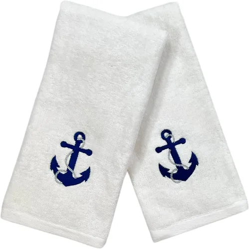 Vista 8 de Serafina Home Toallas de baño suaves y absorbentes para huéspedes: ancla azul náutica con diseño costero de cuerda gris plateada, 2 piezas de 12 "x