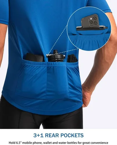 Vista 3 de Bikewa Maillot de ciclismo para hombre que absorbe la humedad, manga corta, UPF media cremallera, ciclismo, ciclismo de carretera, camisas