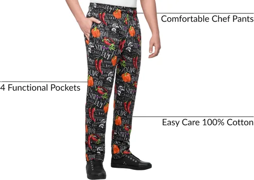 Vista 4 de UA Chef - Pantalones de chef profesionales para hombre, pantalones de cocina holgados de algodón