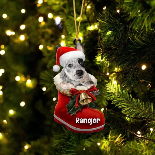 Vista 9 de Amantes de los perros de Navidad – Akita Inu Dog in Santa Boot Adorno de Navidad, adorno personalizado en forma 2D, adorno de Navidad, personaliza
