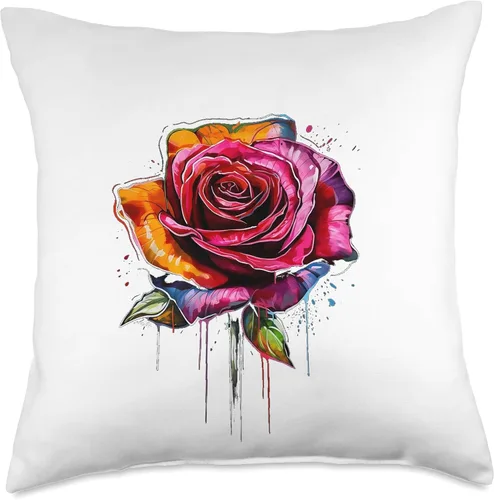 Vista 5 de Cool Flower Fashion for Men, Women, Girls and Teen Spray, rosa, color, graffiti, arte callejero, flor, almohada de fusión, 16x16, multicolor