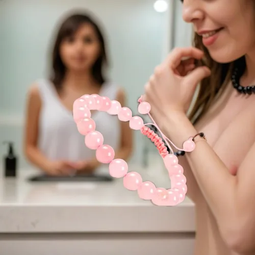 Vista 5 de Pulsera de cuentas de cuarzo rosa de 0.315 in - Amor incondicional y curación emocional, Gema, Ágata