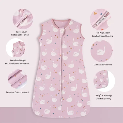 Vista 2 de insular Paquete de 2 mantas de algodón para bebé, saco de dormir con cremallera de 2 vías para niños y niñas, unisex