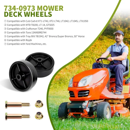 Vista 6 de 734-0973 - Rueda de cubierta compatible con cortacésped Cub Cadet Riding Mower, paquete de 2 ruedas rodillo de cubierta trasera 112-0337
