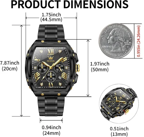 Vista 2 de OLEVS Relojes para Hombres Cronógrafo Impermeable Cara Rectangular Fase Lunar Correa de Acero Inoxidable Relojes de Vestir para Hombres Luminoso
