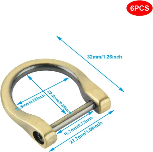 Vista 2 de 6 anillos en D de 3/4 pulgadas en forma de herradura en forma de U, anillos D de tornillo en forma de U, anillo en D de semicírculo para bricolaje