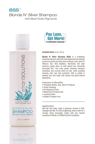 Vista 2 de SMART SOLUTIONS Blonde N' Silver Blue/Violet Pigment Shampoo para tonificar el cabello amarillo/rubio cobrizo, gris, plateado y platino, 8 onzas