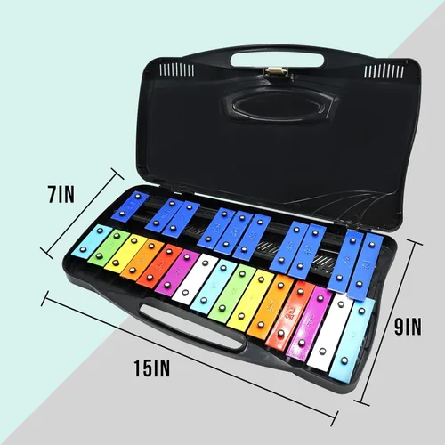 Vista 4 de Soulmate Xilófono Glockenspiel de 25 notas para niños, juguete musical colorido con teclas de metal, instrumento xilófono profesional con estuche