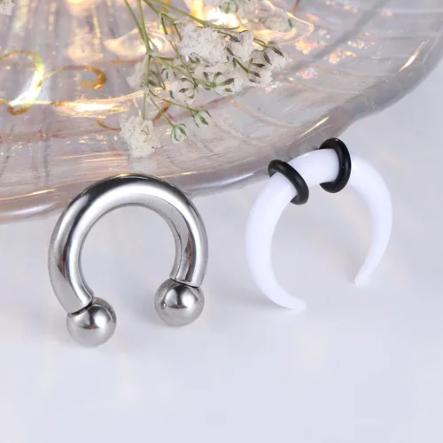 Vista 9 de LOLIAS 16G-6G Septum Pincher Tapers Septum Rings Acrylic Stainless Steel Internally Threaded Spike Horseshoe Barbells Septum Pincher Nose Ear