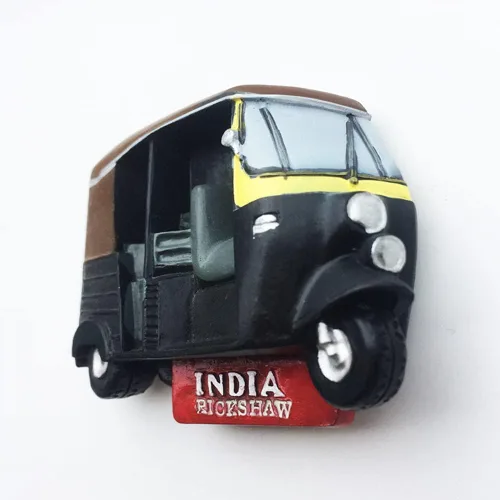Vista 4 de India 3D Tuktuk imán de nevera recuerdo turístico etiqueta engomada del viaje, imán del refrigerador de la India, colección de decoración del hogar