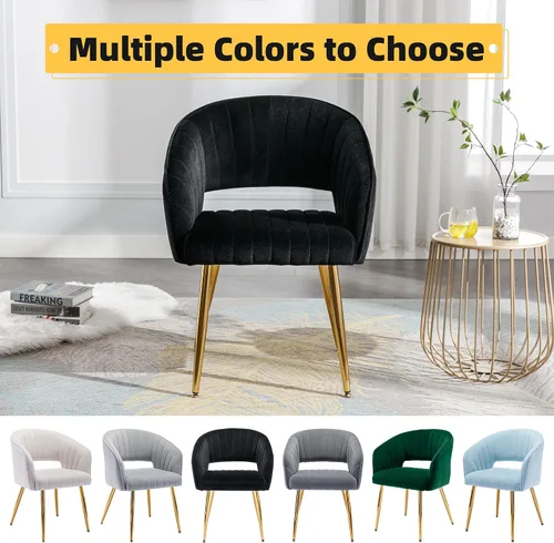 Vista 9 de ABET Juego de 2 sillas de comedor de terciopelo, rayas modernas con patas doradas, color negro