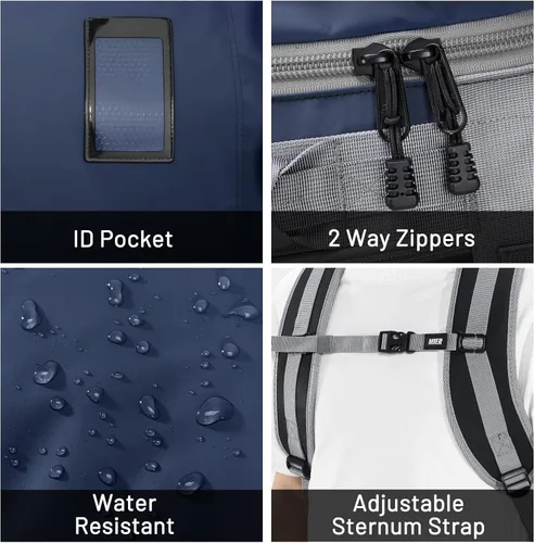 Vista 4 de MIER Mochila deportiva grande con compartimento para zapatos, resistente y resistente al agua, azul marino, 45L