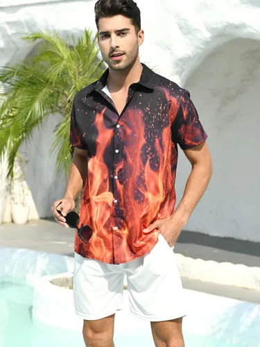 Vista 4 de ALISISTER Camisas con botones para hombre, camisetas hawaianas de manga corta, divertidas camisetas de verano para vacaciones