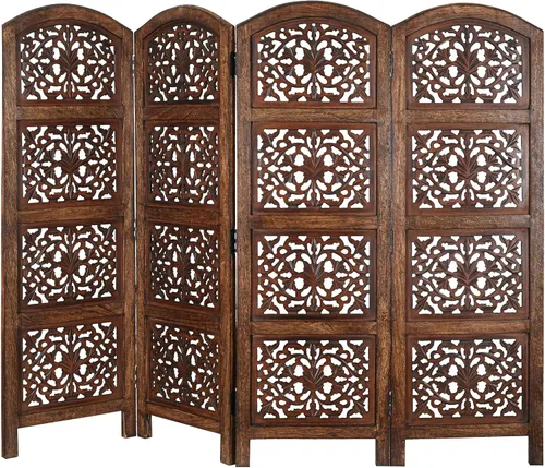 Vista 10 de Panel de pantalla de madera para divisor de habitación, blanco, plegable de 4 paneles de 64 x 48 pulgadas, tallado a mano, separador de privacidad