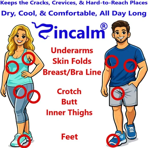 Vista 5 de Zincalm - Polvo totalmente natural para cuerpo y pies, concentrado 50% de zinc, sin almidón de maíz, absorción de humedad, antirozaduras, fricción