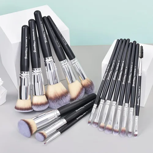 Vista 6 de Bueart Design 19 piezas Juego de brochas de maquillaje ULTRA SUAVE con etiqueta negra Incluye brocha grande para polvo, brocha plana para base