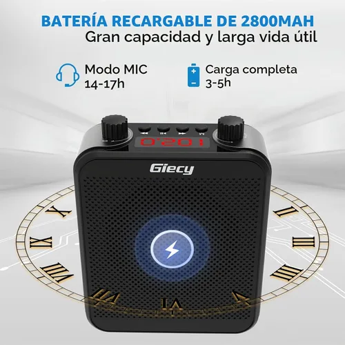 Vista 4 de Amplificador de voz portátil de 30 W con auriculares con micrófono cableado, sistema PA recargable de 2800 mAh, altavoz con micrófono personal